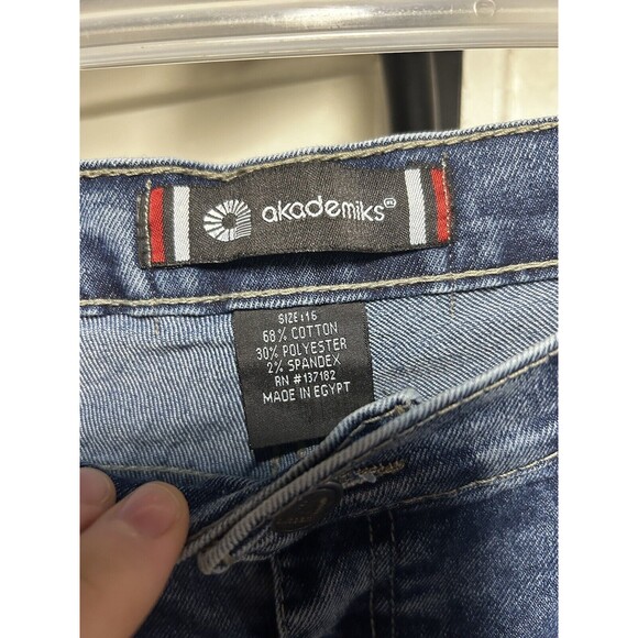 AKADEMIKS Distressed & Whiskered Mid Rise Stretch Blue Jeans  Women's Size 16 - Picture 3 of 6